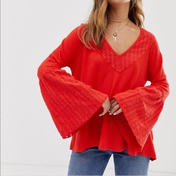 Free People Tops - Free People Vermillion Boho Bell Sleeve Top In Red